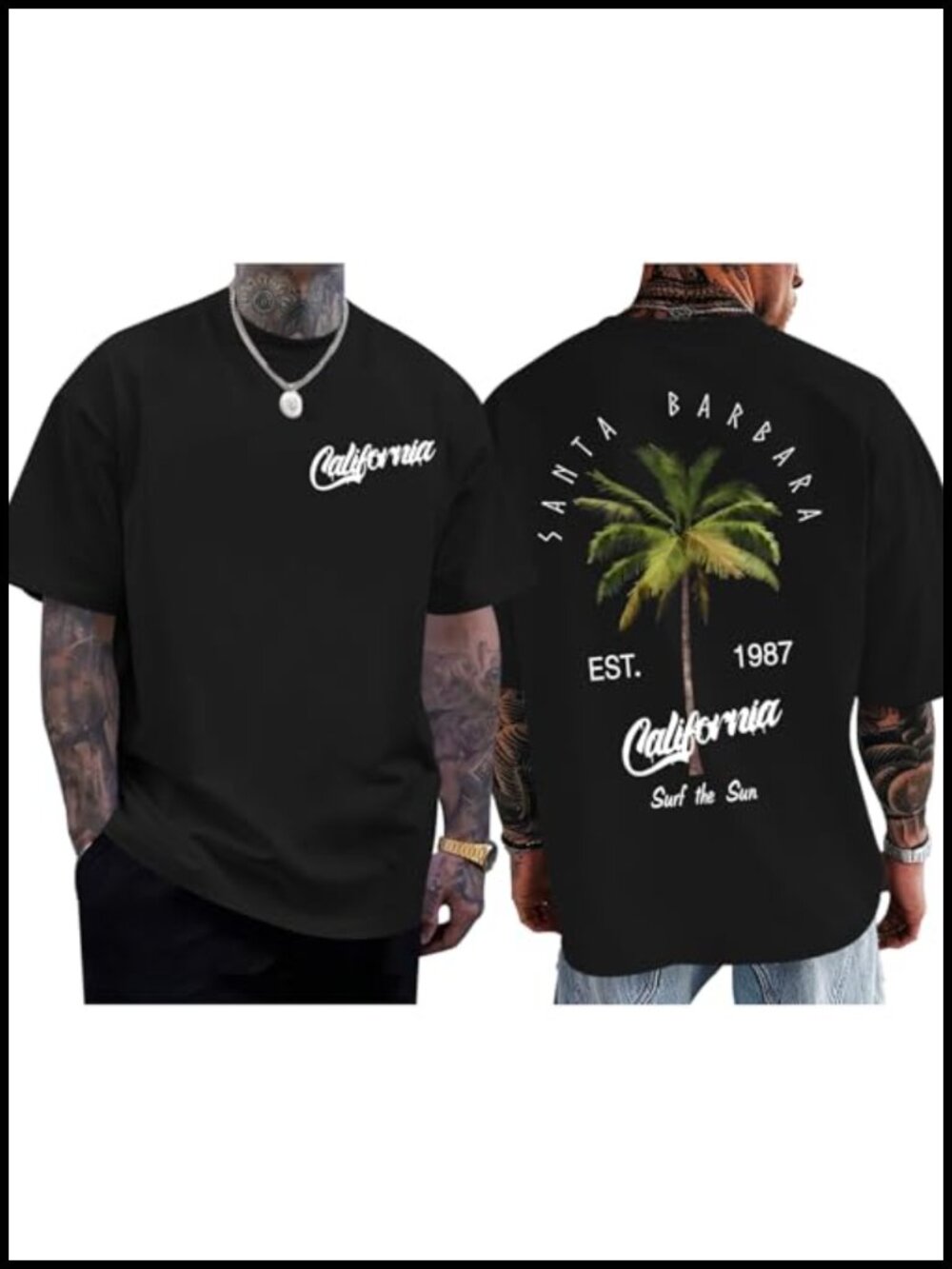 Men's Cotton Blend Graphic T-Shirt Palm Tree California Beach Tee